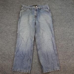 Vintage Bullhead Carpenter Jeans Mens 33x28 Light Wash Blue Baggy Denim Workwear
